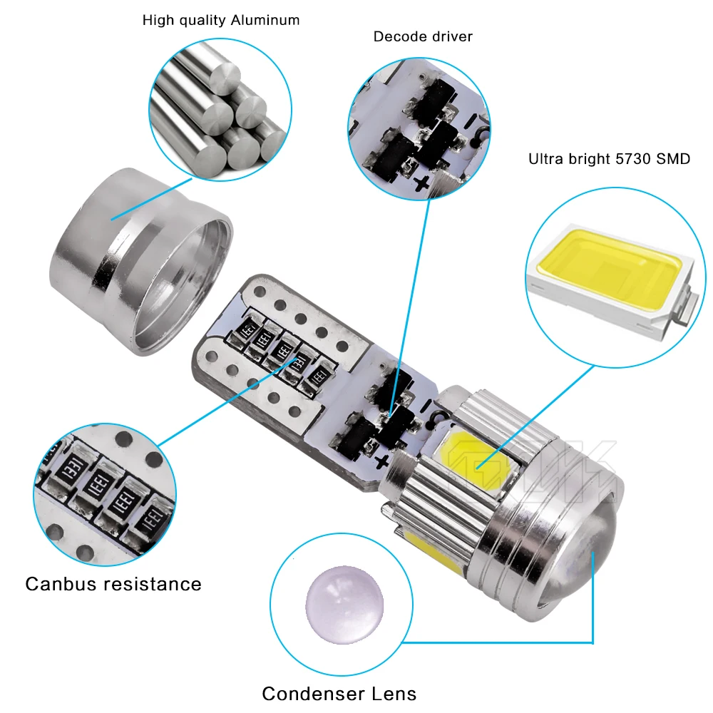 1 X T10 светодиодный W5W 168 501 194 Интерьер Белый CANBUS НЕ OBC ERROR t10 6SMD 5630 5730 с объектив