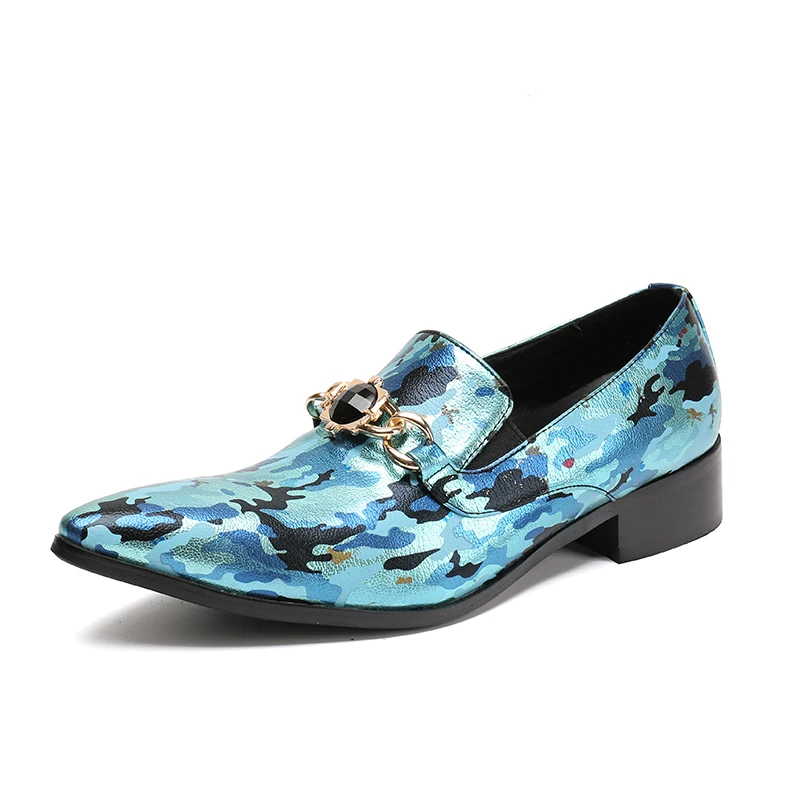 Christia Bella Gem Chain Men Loafers Camouflage Painted Genuine Leather Slipper Smoking Slip Ons Shoes Party Wedding Dress | Обувь