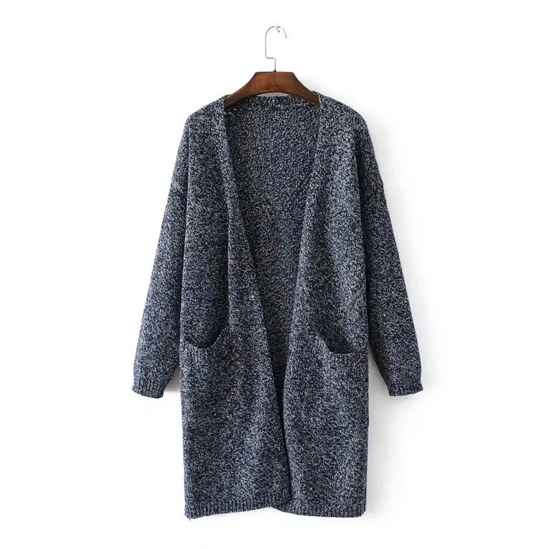 Women Slim Fit Knitted Sweaters Long Cardigan Autumn Winter Back Hollow Out Oversized Sweater Big Pockets |
