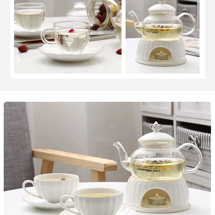 Wourmth чайный набор с цветами лаванды, свадебный подарок, нагреваемый стеклянный чайный горшок из костяного фарфора, чашки и блюдца, фарфоровые ложки, база, керамика