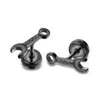 punk small wrench stainless steel stud earrings for men women gold blacksteel color charm unisex jewelry gift