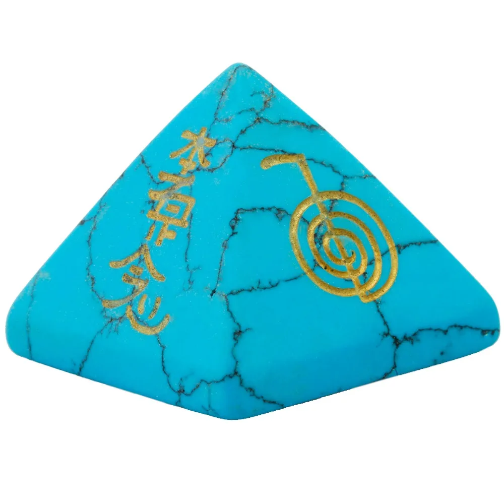 TUMBEELLUWA Blue Howlite бирюзовая пирамида гравированная Usui символ рейки кристаллическая