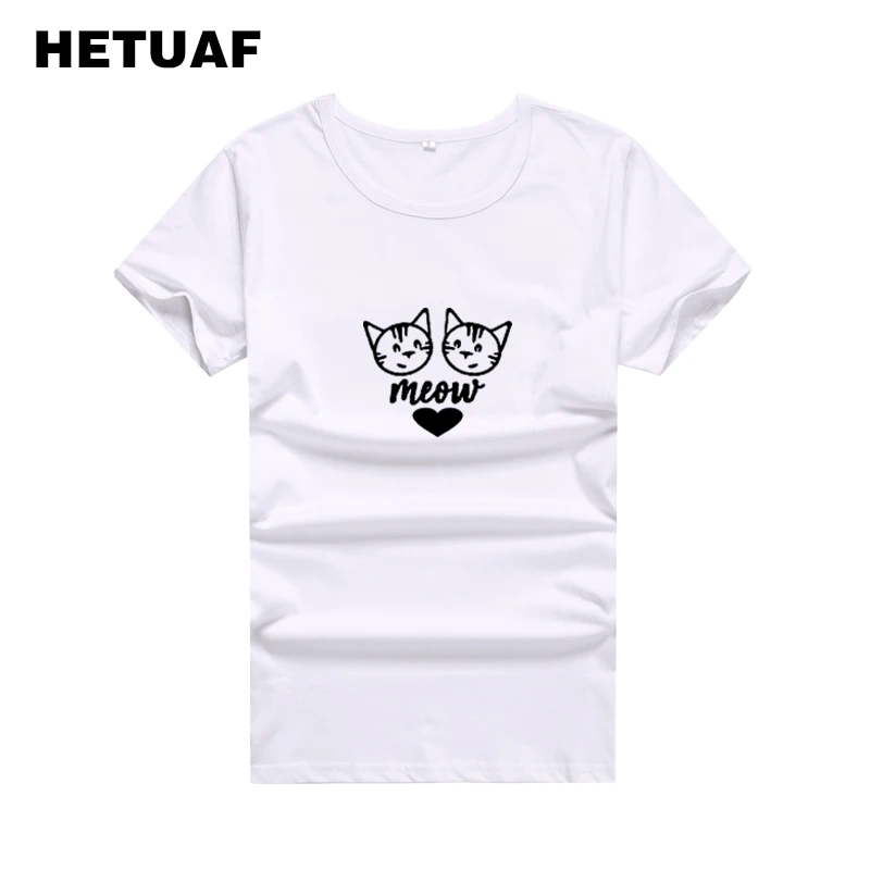Женская хипстерская футболка HETUAF Meow Kawaii Cat Love Print Best Friends летняя с принтом Tumblr