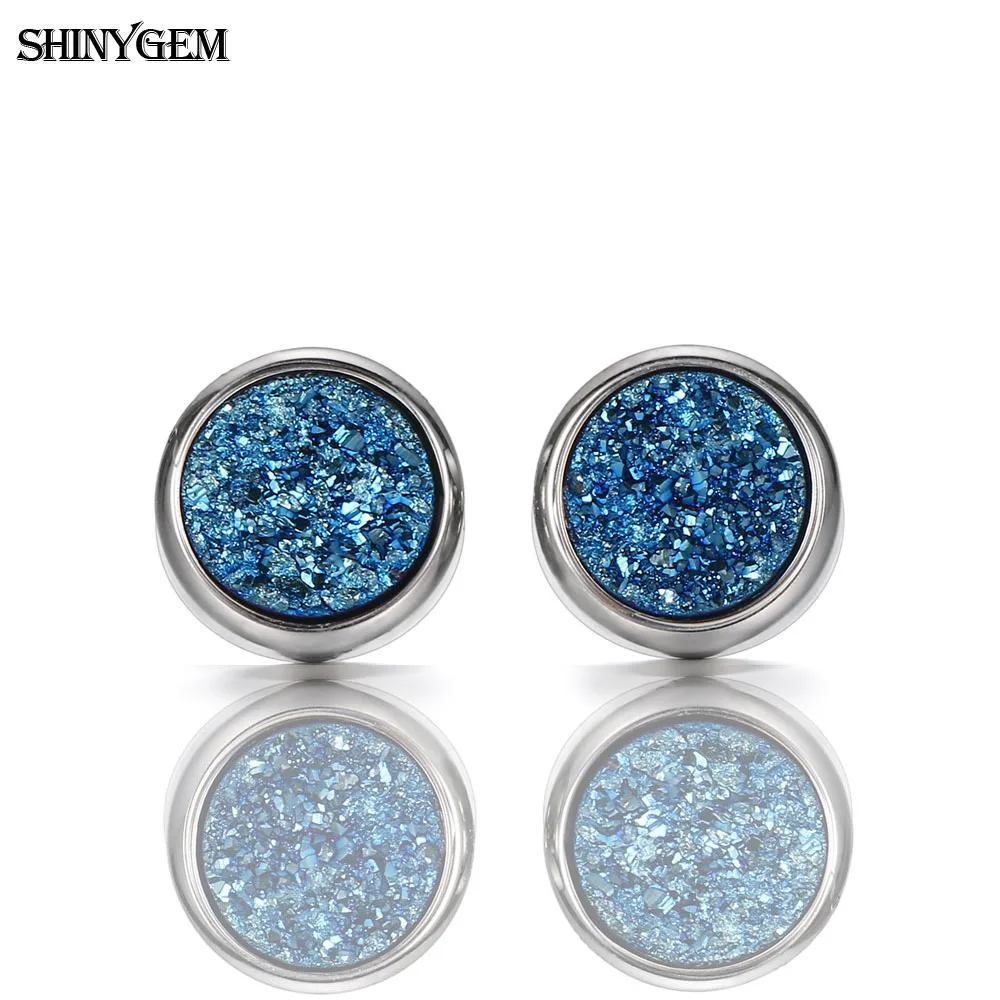 Серьги-гвоздики из нержавеющей стали ShinyGem Druzy, высокое качество, 6 мм/8 мм/10 мм, круглые модные сверкающие серьги из натурального камня для женщин
