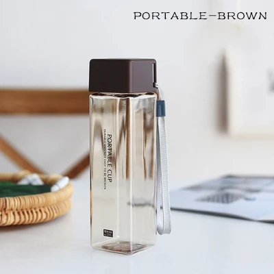 450 мл креативная квадратная пластиковая чашка Мужская ПРОСТАЯ ПРОЗРАЧНАЯ портативная ручная чашка Ins дорожная бутылка для воды - Цвет: PORTABLE-BROWN