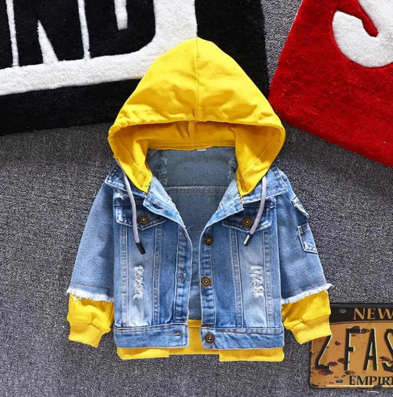 Boy girl Denim Jackets kids jeans coat Children splice Outerwear clothing Spring Autumn boy hooded sport Clothes For 1-6T | Детская
