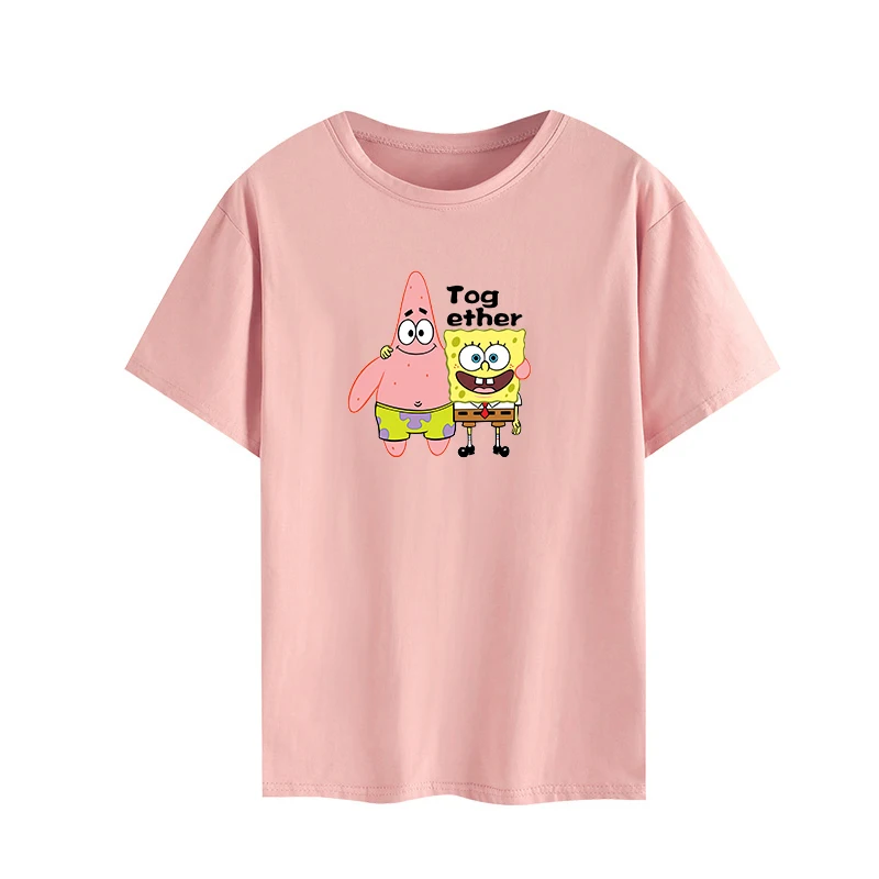 Hot Fashion Women T-Shirt Big Plus Size Tshirt Femme Prin SpongeBob Shirt Top White Female Tops Short Tee Funny Girl | Женская одежда