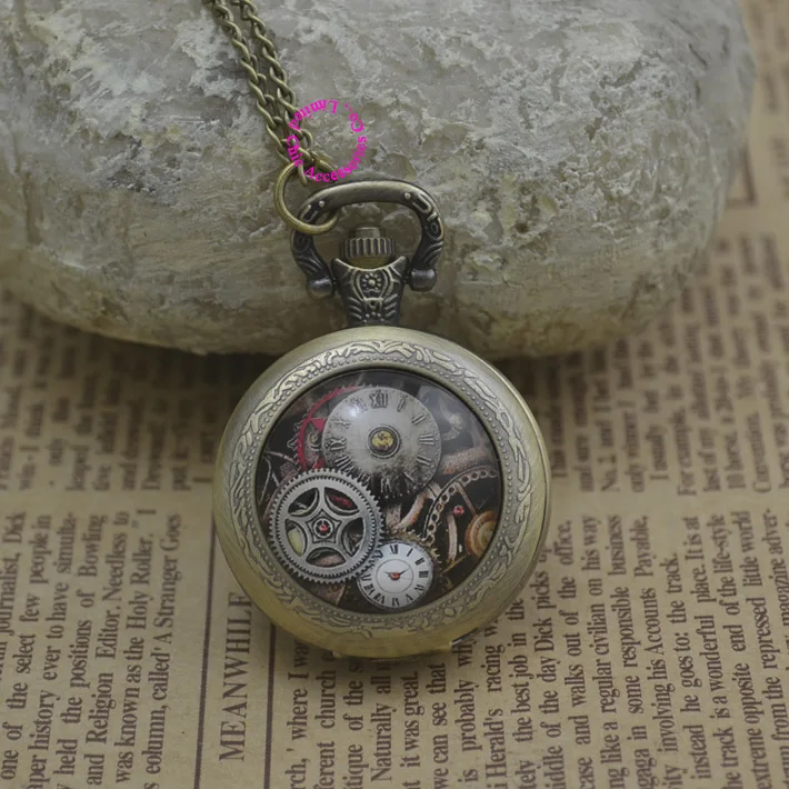 Модные часы с карманным механизмом ожерелье женские бронзовые Круглые выпуклые