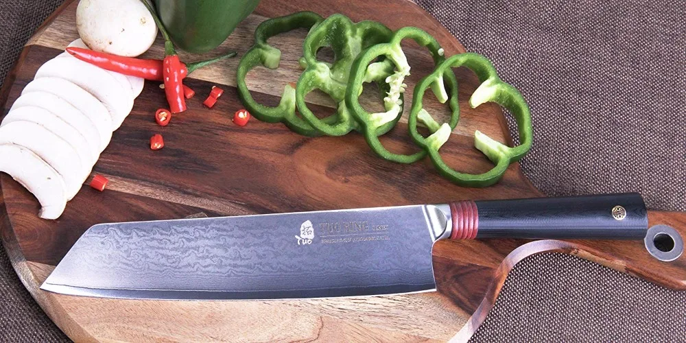 TUO столовые приборы нож киритсуке, японский AUS-10 дамасский кухонный нож Nakiri, узор розы, нескользящая эргономичная ручка G10-8,5''