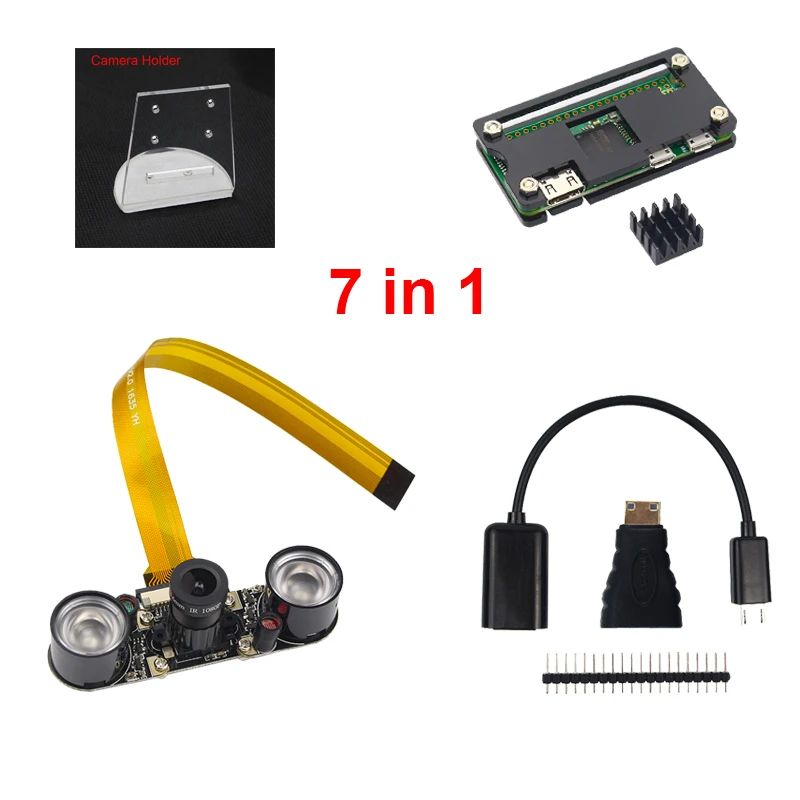 7 в 1 Raspberry Pi Zero W Камера + держатель чехол теплоотвод Mini HDMI совместимого адаптера GPIO