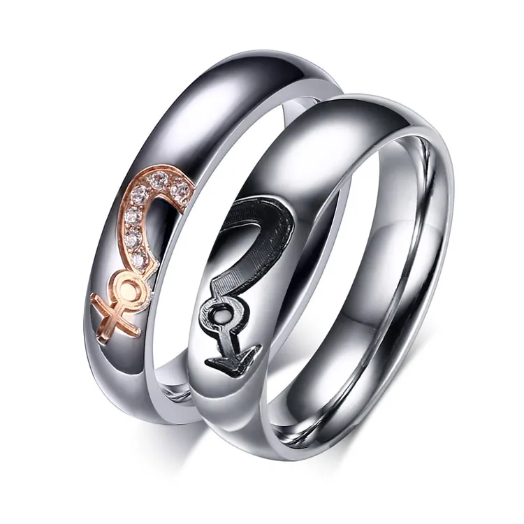 Lover's Gold Color Engagement Rings with CZ Surgical Stainless Steel Wedding Ring Set for Male Female Hot Alliance in Brasil | Украшения