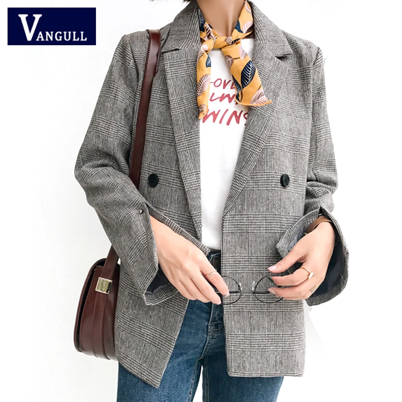 Vangull 2019 весенне осенние модные женские блейзеры в английском стиле двубортные