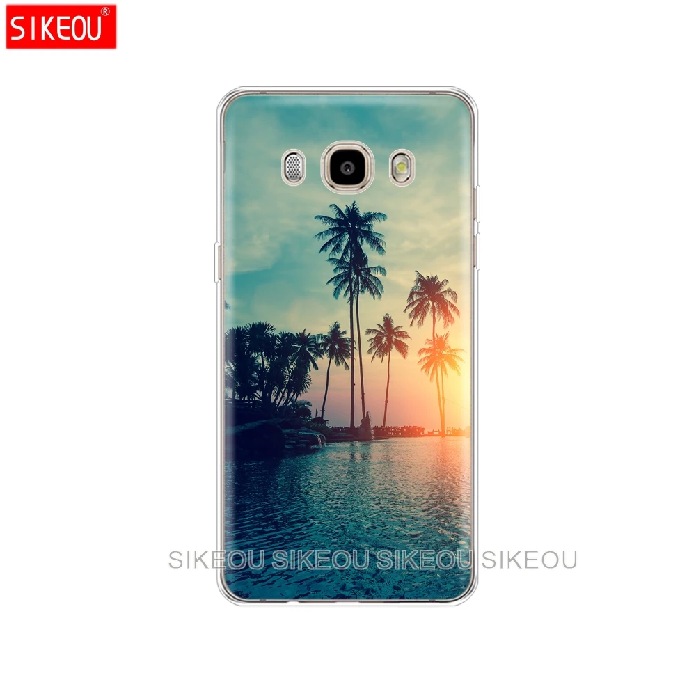silicone cover phone case for Samsung Galaxy J1 J2 J3 J5 J7 MINI 2016 2015 prime summer Beach Scene at Sunset on sea Palm Tree | Мобильные