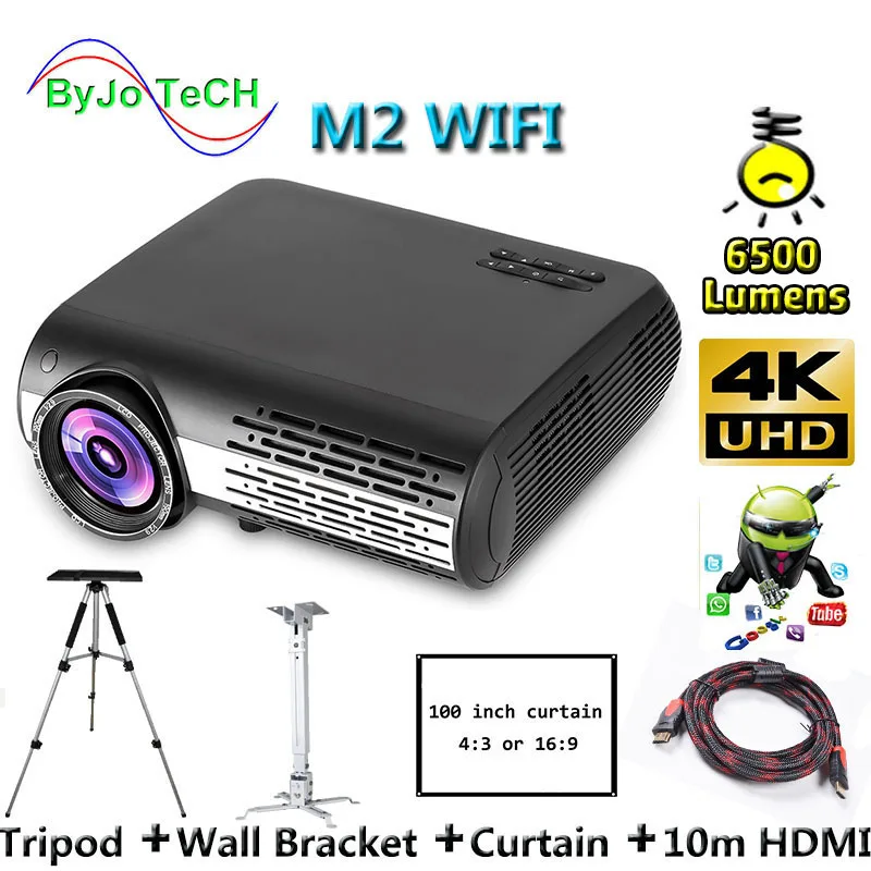 

Светодиодный проектор Poner Saund M2, Wi-Fi, 6500 лм, 4K, 2K, FULL HD, Android 6,0, Поддержка беспроводного экранного общения, экран 100 дюймов