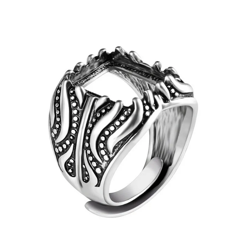 

13*10MM 2018 New Fashion Base Antique Rectangle Adjustable Inlaid Wax Ring Blanks Settings Hollow Ring Jewelry