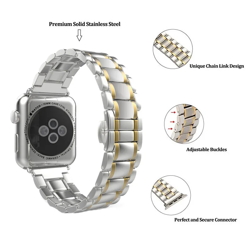 Ремешок из нержавеющей стали для apple watch band 4 44/40 мм браслет iwatch series 1 2 3 42/38 мужские