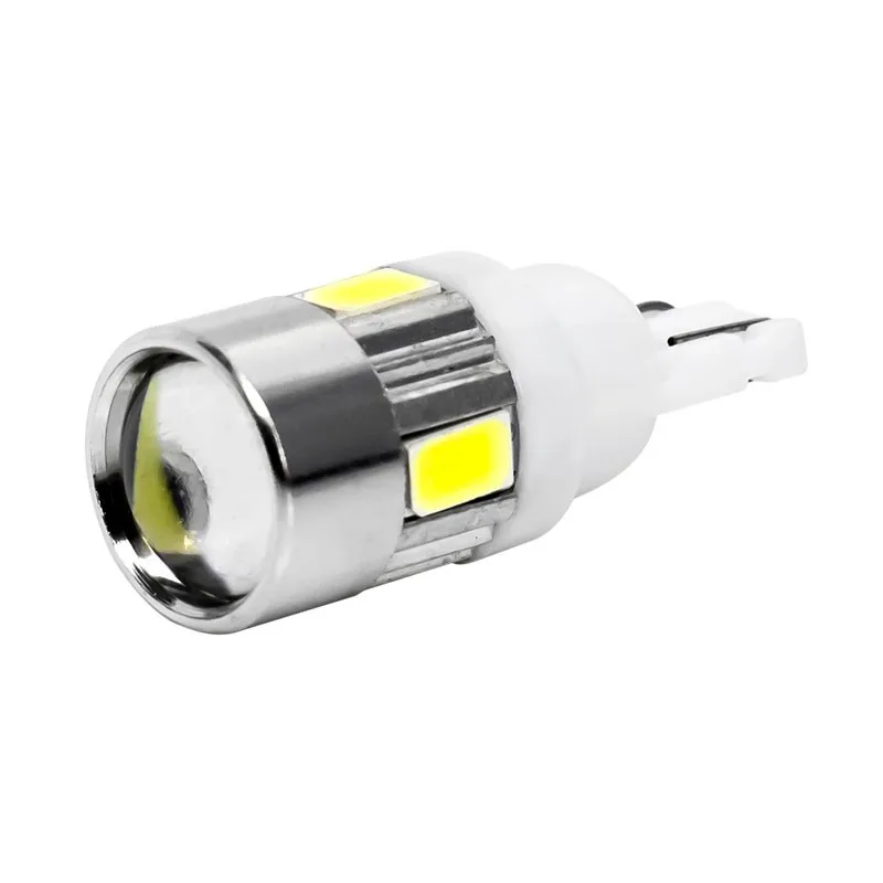 100 шт. T10 6 SMD 5630 5730 светодиодный прожектор с линзой для автомобиля Автомобильные стояночные огни W5W 194 6SMD 6 светодиодный Клин лампочки авто чтения Купол лампы 12 V 100X
