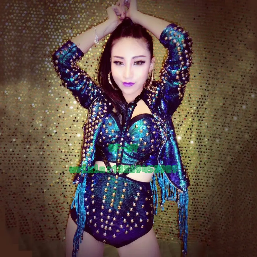 

The new bar nightclub singer dancer rivet punk jacket portfolio for stage shows women's clothes