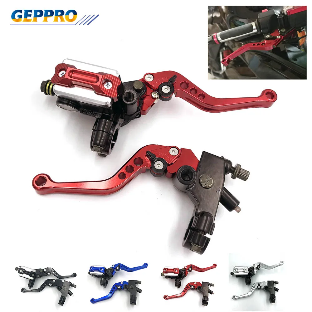 

GEPPRO Universal Motorcycle 7/8" CNC Front Brake Clutch Master Cylinder Lever Set Reservoir MB-HC001