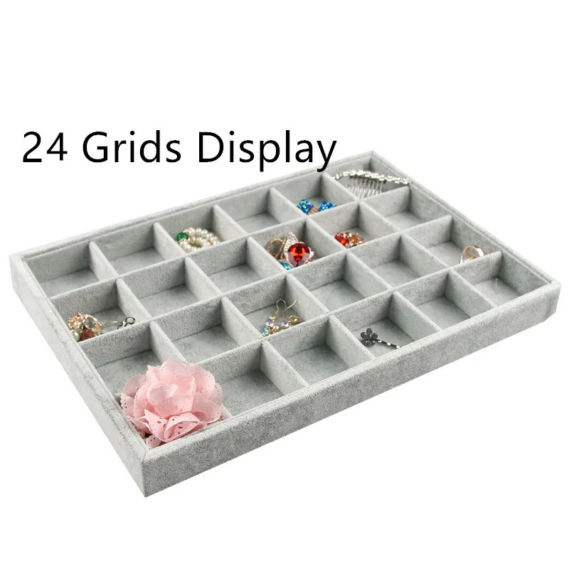 24 Grids Display Высокое качество бархатные ювелирные изделия Дисплей Держатель лотки для ювелирных украшений браслет кольцо серьги нефритовый кулон коробка чехол для хранения ювелирных изделий Органайзер - Цвет: 24 Grids Display