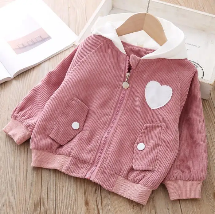 pink Детская куртка осень-зима, вельветовый кардиган с капюшоном, рубашка на молнии, Детское пальто для девочек, верхняя одежда, свитер для девочек 5 лет - Цвет: pink
