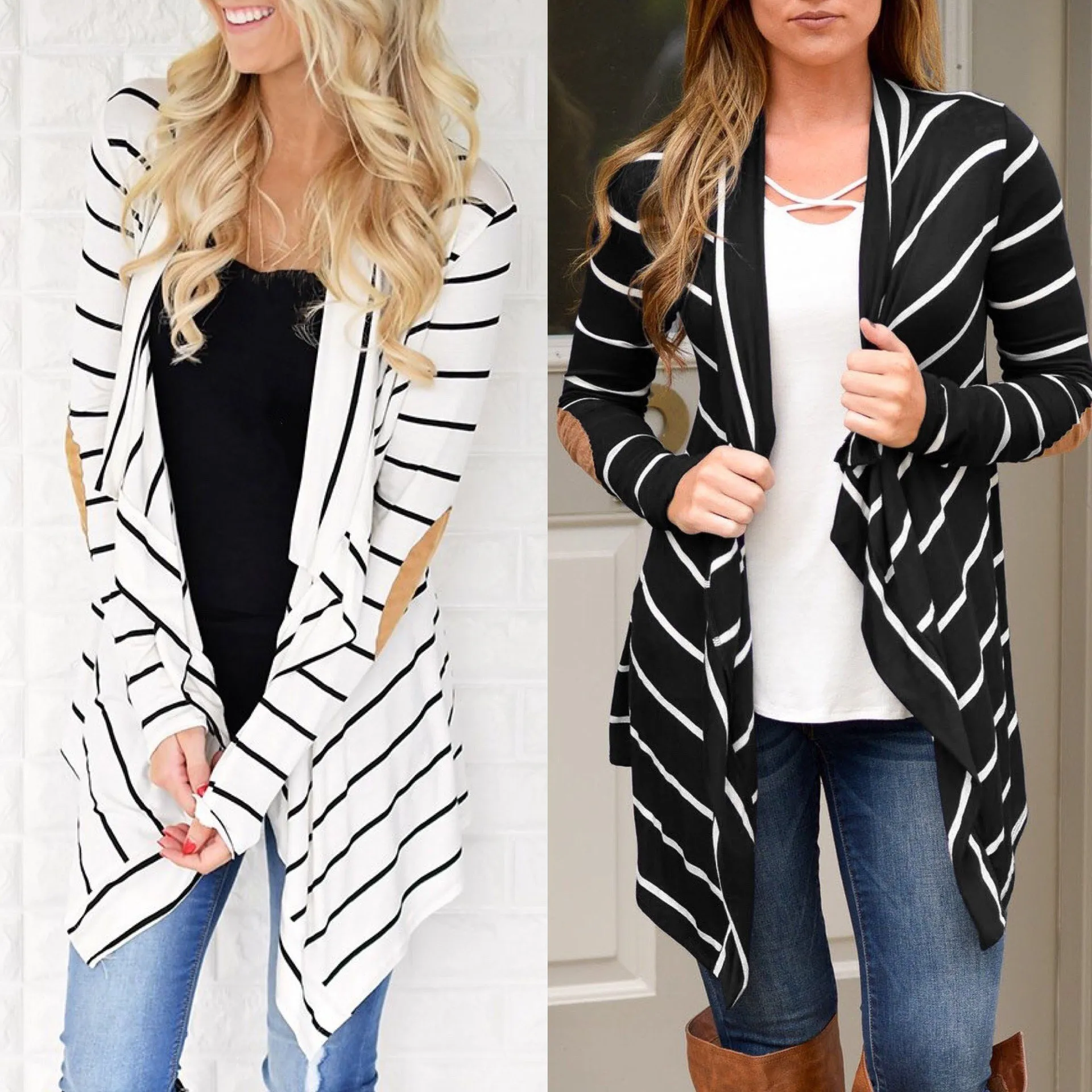 New Arrival Women White/Black Cotton Overcoats Striped Casual Long Sleeve Thin Coats Spring Autumn Asymmetric Stripe Tops | Женская