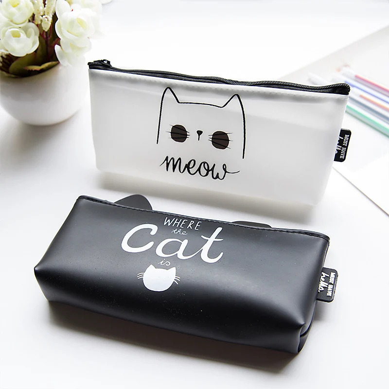 Kawaii силиконовый Карандаш Чехол с милым котом Сумочка для ручек и карандашей