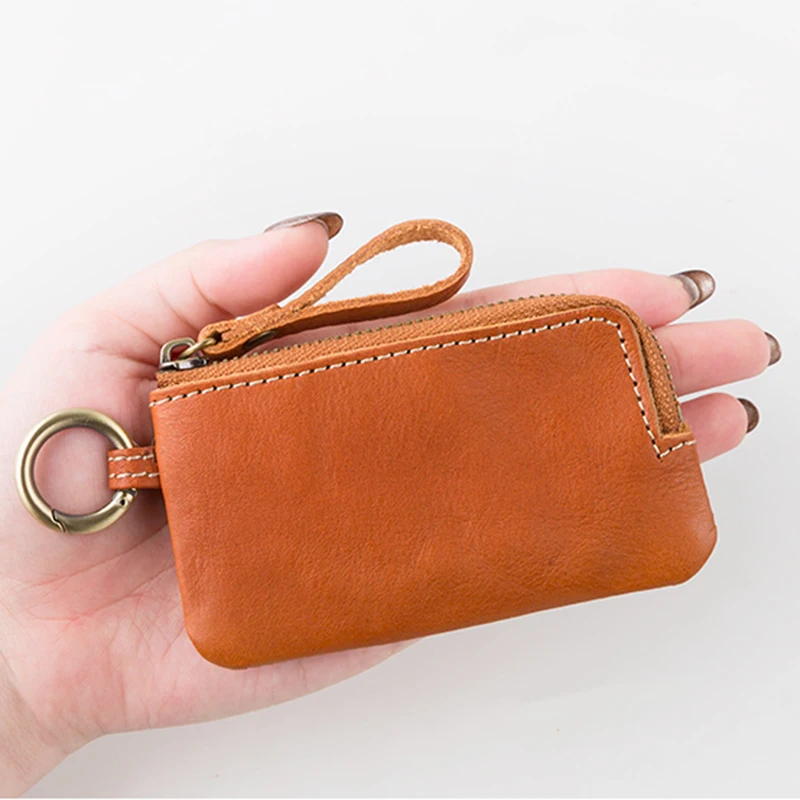 Genuine Leather Key Wallet For Men Women Vintage Handmade Small Mini Zipper Car Holder Pouch Coin Purse Money Bag Organizer | Багаж и