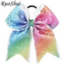 7 Polegada lantejoulas cheerleading cabelo arco glitter gorgorão fita arcos faixa elástica rabo de cavalo suporte para cabelo para meninas/acessórios femininos (3)