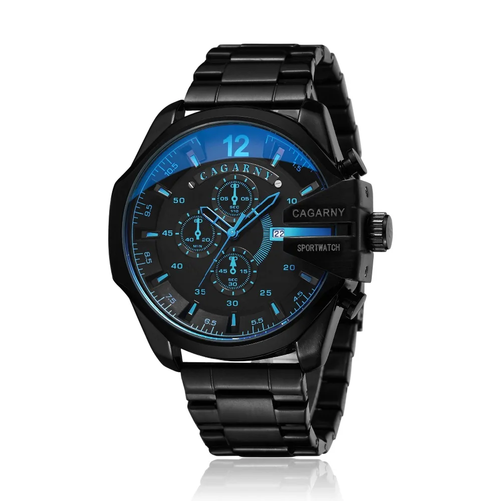 Cagarny Mens Quartz Wrist Watch Luxury Sport Wristwatch Waterproof Black Stainless Male Watches Clock Military Relogio Masculino | Наручные