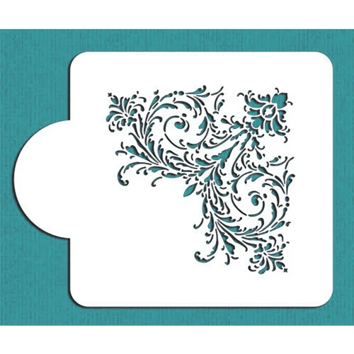 Feathered Scroll Corner Decorative Stencil Plastic Wedding Cake Decoration Stencil Lace Template Mold Bakeware ST-100 | 5H x 5W image 2