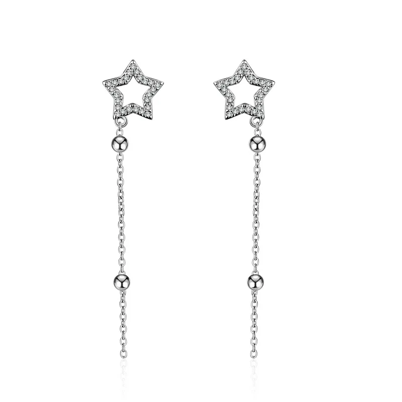

MEYRROYU 925 Sterling Silver Hollow Star Zircon Tassel Earrings Ladies Couple Engagement Party Jewelry Accessories