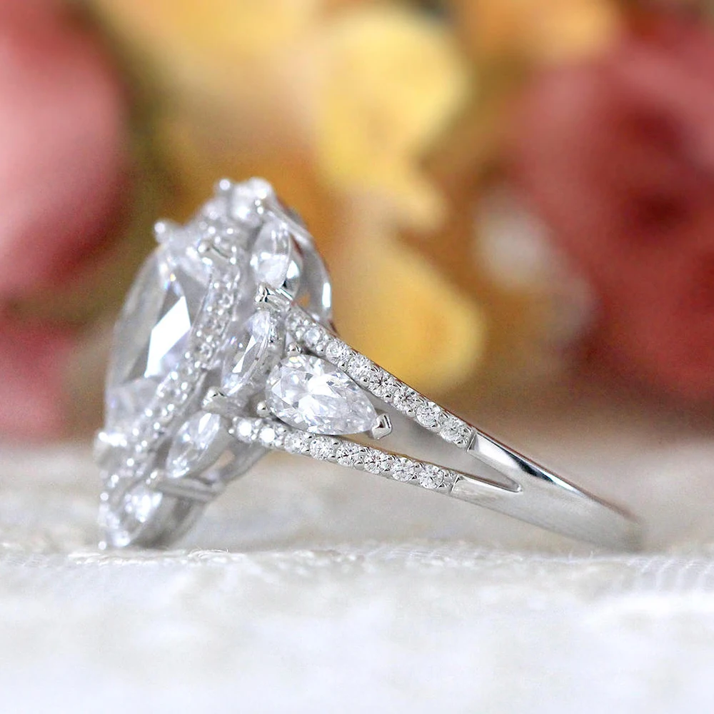 Грушевидная огранка 2.2ct 10x7mm Moissanite кольцо 14k белое золото для женщин DEF цвет отличный срез соларит с грушей и круглой огранка маркиз