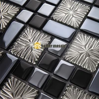 black color glass mixed snowflake silver mosaic tiles for bathroom shower tiles kitchen backsplash tiles HMEE004