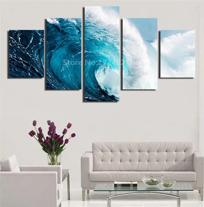 

Unframed 5 Pieces Breaking Wave Canvas Painting Wall Art Home Decor Modern Abstract Pictures Print HD Posters For Living Room