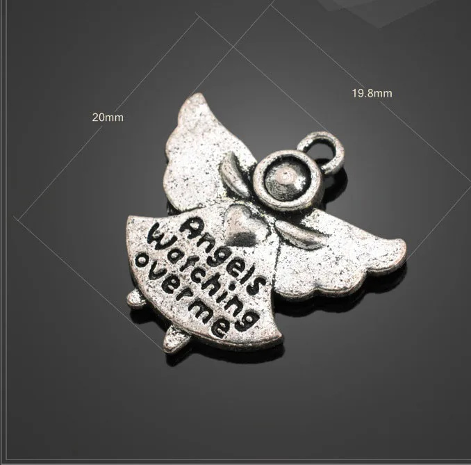 

High Quality 20 Pieces/Lot 20mm*19mm Antique Silver Plated Double Sided Angels Watching Over Me Charms 3290