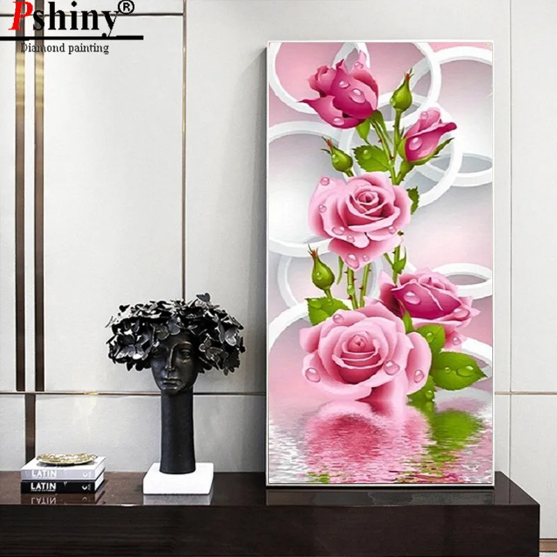 PSHINY DIY 5D алмазная картина полная дрель квадратная мозаика розовый цветок розы