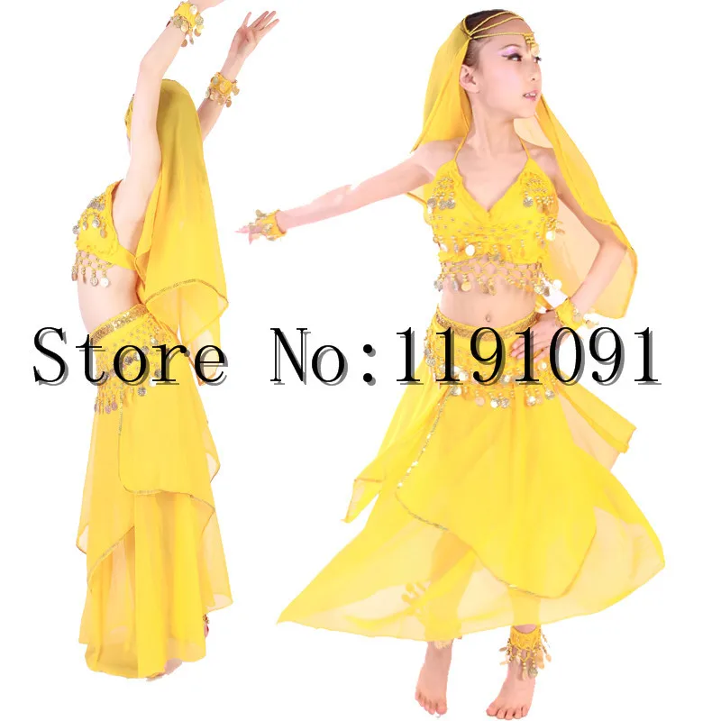 

Kids belly dance costume clothes child indian dance set children wear 2pcs-5pcs Top&Skirt&Belt&Headband&Bracelet,3 colors VL-147