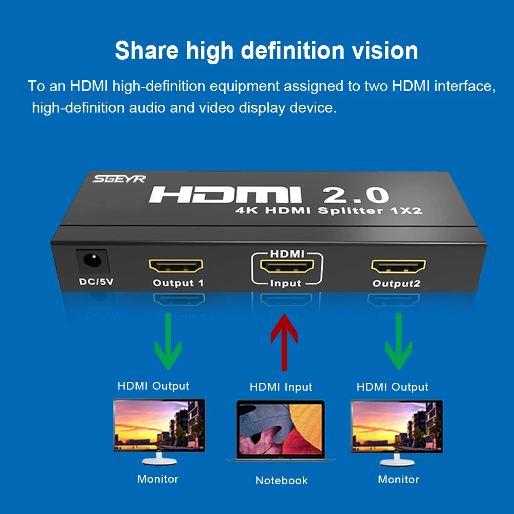 Сплиттер HDMI 1x2 сплиттер 4K 2 Way 0 HDCP2.2 x 2K @ 60Hz с переключателями EDID|hdmi splitter|hdmi 2.0 splitterhdcp