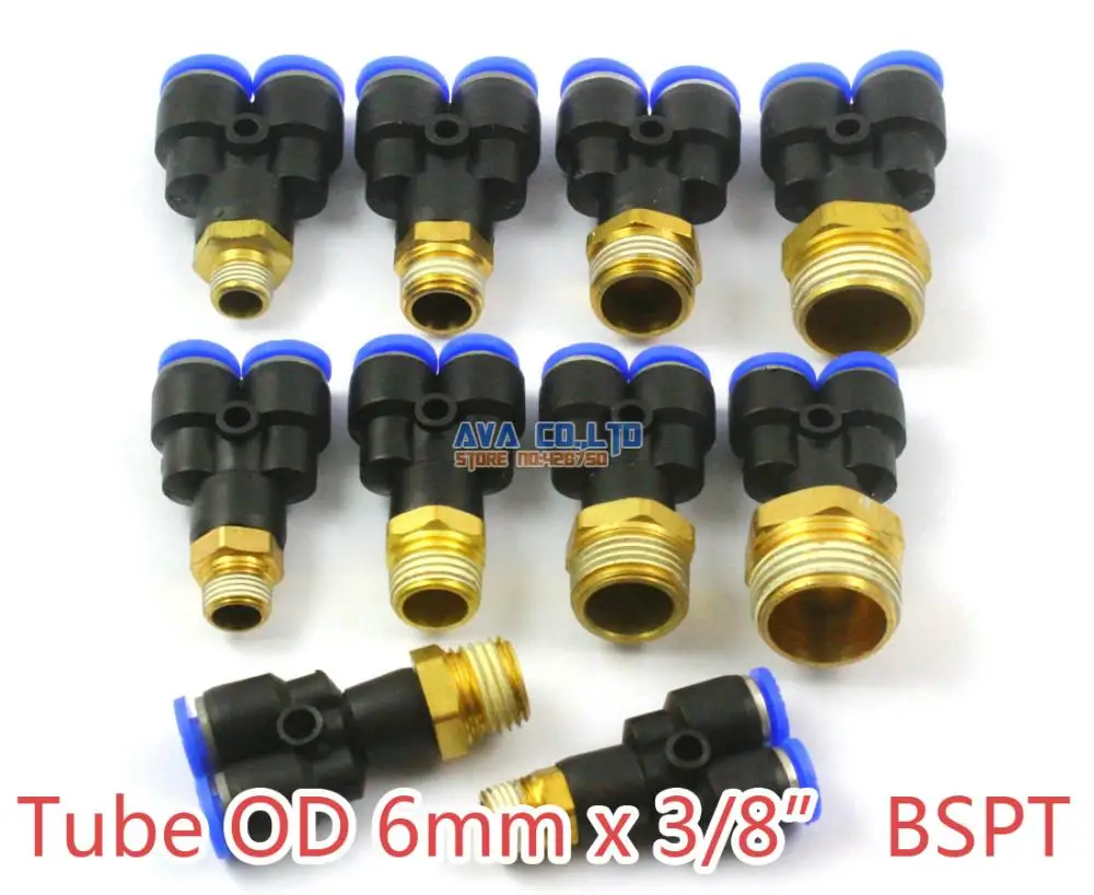 

10 Pieces Tube OD 6mm x 3/8" BSPT Male Y Pneumatic Connector Push In To Connect Fitting One Touch Quick Release Air Fitting