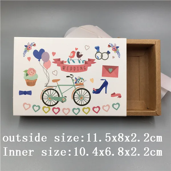 11.5x8x2.2cm 10 pcs various sizes of vintage kraft paper drawers a variety of patterns design wedding candy / chocolate / cookie box - Цвет: 11.5x8x2.2cm