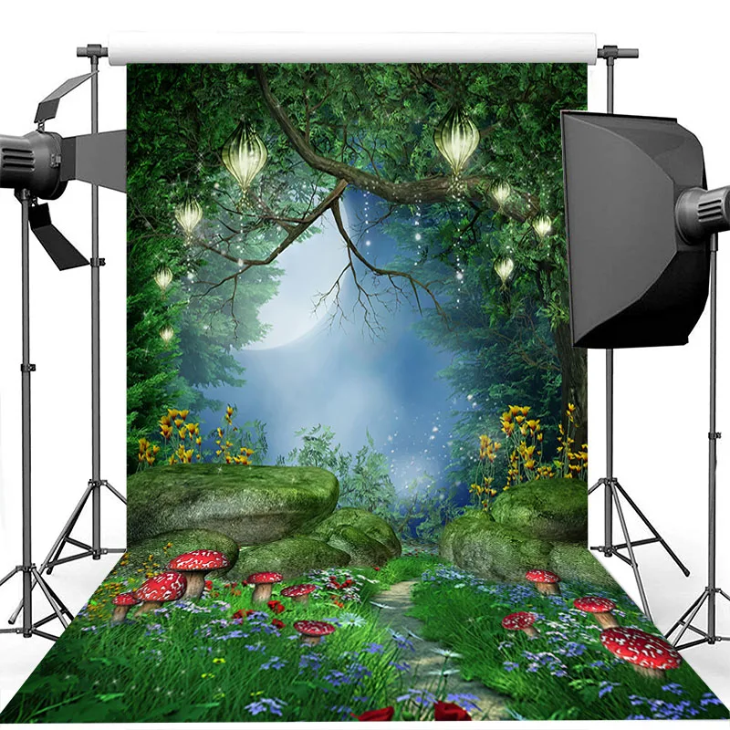 

Enchanted Forest Backdrop Mushrooms and Fairy Lanterns Photo Background Fairy Forest Children Kid's Birthday Party Backdrops