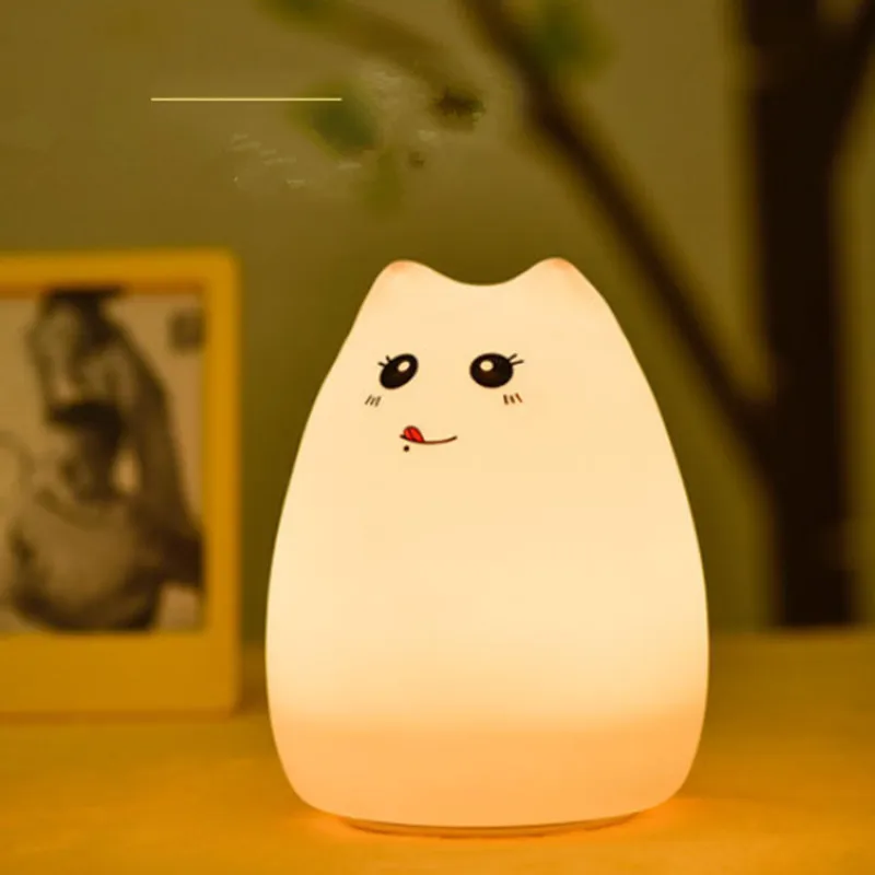 Светодиодный силиконовый мягкий меняющий цвет мультяшный милый кот с USB зарядкой
