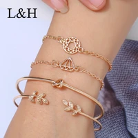 lh 4pcsset fashion gold color leaf knot pendant bracelet bangles for women 2019 female charm bracelet wedding party jewelry
