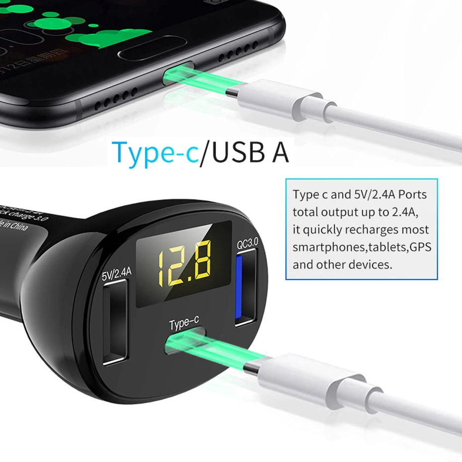 QC 3 0 мобильный телефон быстрое Зарядное устройство Dual USB быстрой Тип C автомобиля