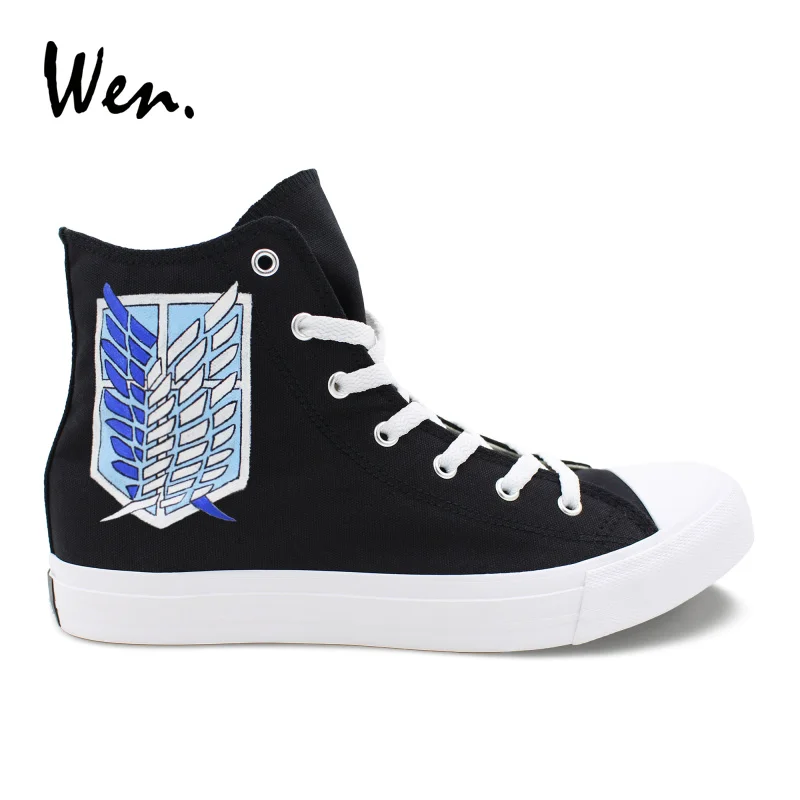 

Wen Athletic Shoes Design Hand Painted Anime Attack On Titan Military Police High Top Unisex Canvas Sneakers Black Gym Shoes