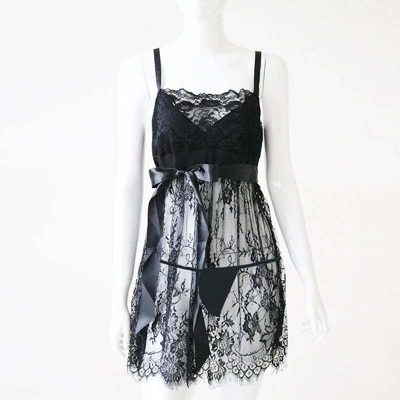 Сексуальное нижнее белье Babydoll эротическое женское черное кружевное платье
