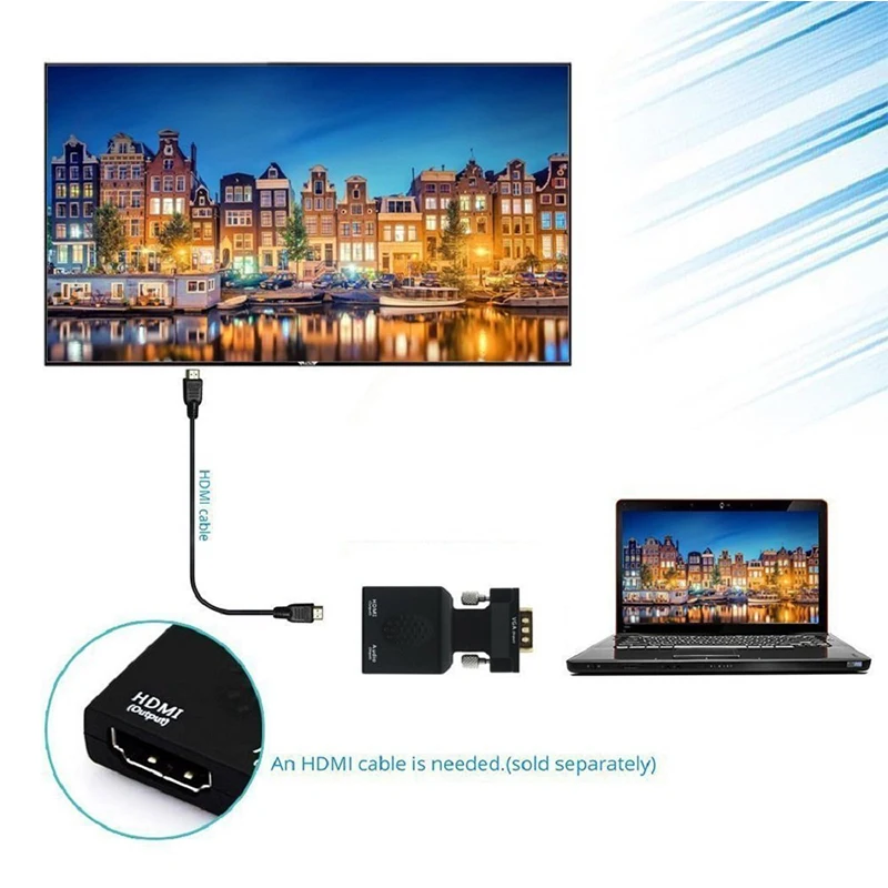 Ttten мужчина VGA к HDMI Женский адаптер конвертер с AUX аудио в порту Video Converter 1080 P для