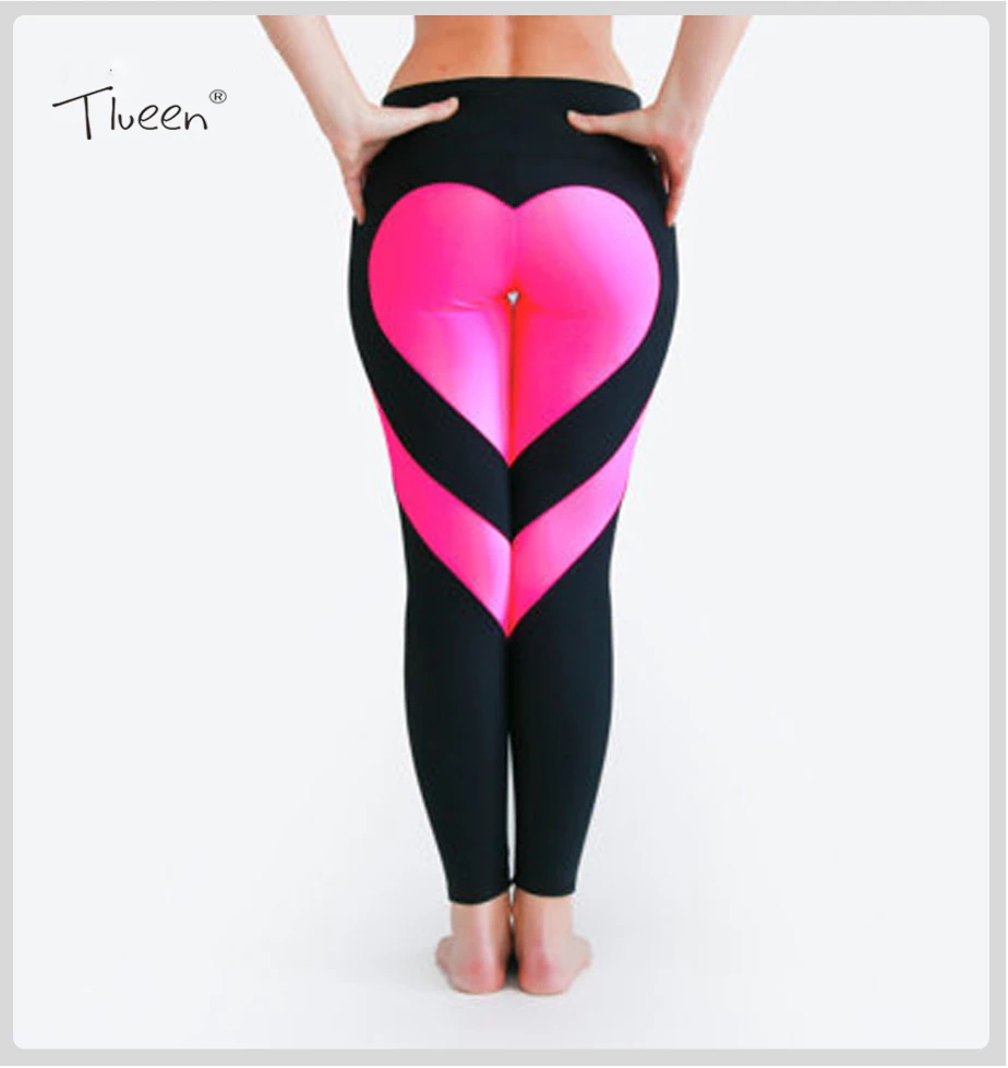 Heart Pattern Mesh Splice Legging Harajuku Athleisure Fitness Clothing Sportswear Elastic Sporting Leggings Women Pants 2017 | Женская