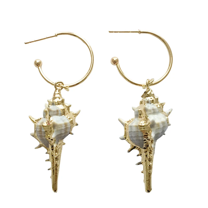 Модные золотые серьги Cowrie Shell для женщин длинные подвески из ракушек ювелирные
